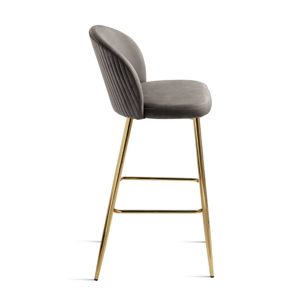 Tabouret en velours gris structure métal doré MEGAN 2 pièces