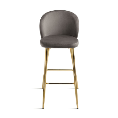 Tabouret en velours gris structure métal doré MEGAN 2 pièces