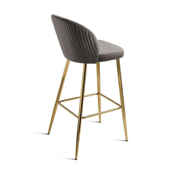 Tabouret en velours gris structure métal doré MEGAN 2 pièces