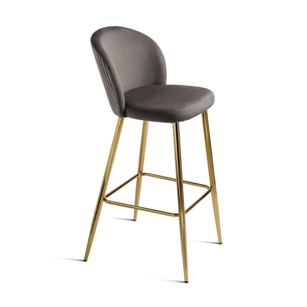 Tabouret en velours gris structure métal doré MEGAN 2 pièces