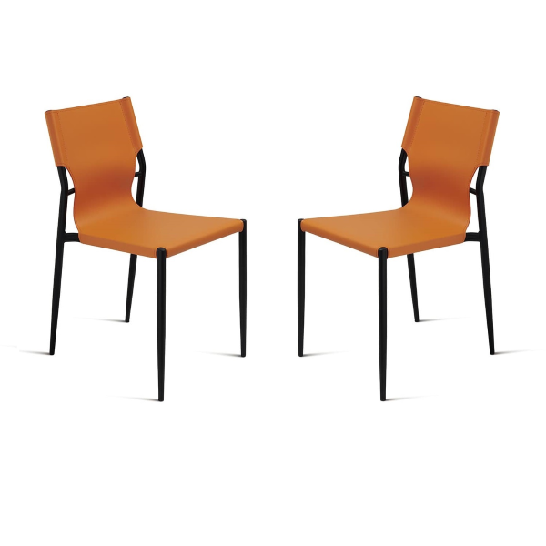 Orangefarbener Kunstlederstuhl mit schwarzer Metallstruktur SVEVA 2 Stühle