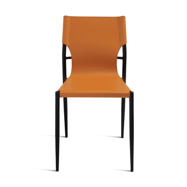Orangefarbener Kunstlederstuhl mit schwarzer Metallstruktur SVEVA 2 Stühle
