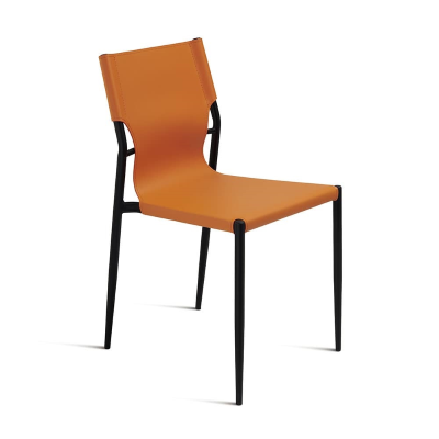 Orangefarbener Kunstlederstuhl mit schwarzer Metallstruktur SVEVA 2 Stühle