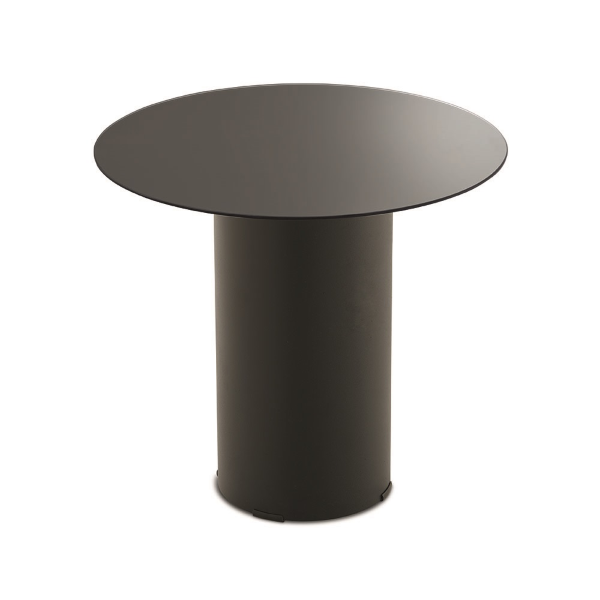 Runder Couchtisch WAYLON 45 mit schwarzem Metallgestell und Rauchglasplatte