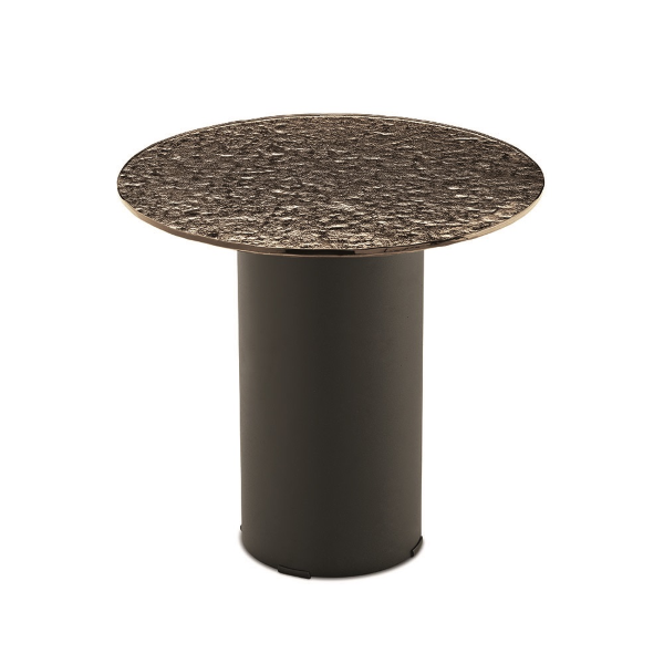 WAYLON 45 round coffee table with Black metal base and Bronze hammered glass top