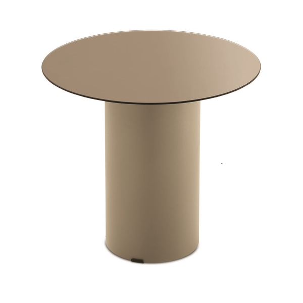 WAYLON 45 round coffee table with Beige metal base and Bronze glass top