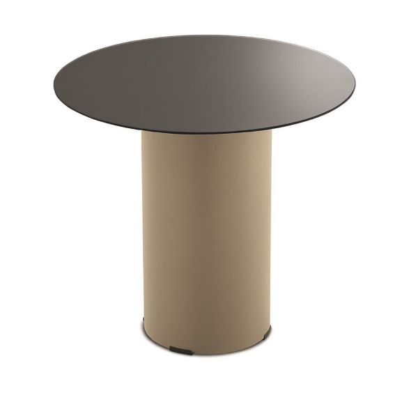 Table basse ronde WAYLON 45 avec piètement en métal Beige et plateau en verre Fumé