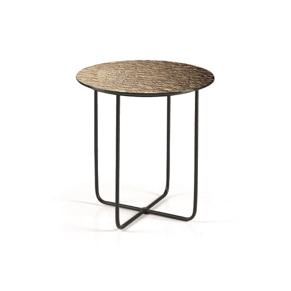 Table basse ronde avec plateau en verre trempé effet martelé bronze JON 45