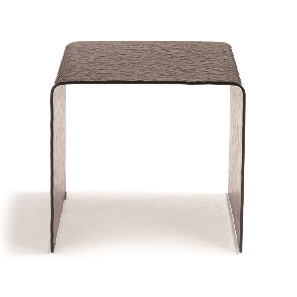 Table basse en verre trempé effet bronze martelé - PLINIO