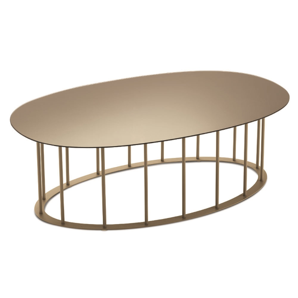 Mesa de centro D90 cm con base de metal Beige y tapa de cristal MUTE Bronce
