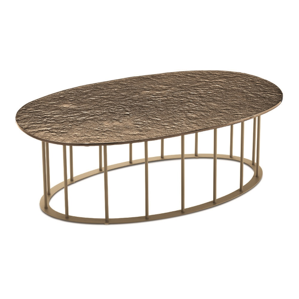 Mesa de centro D90 cm con base de metal Beige y tapa de cristal martillado Ambra MUTE
