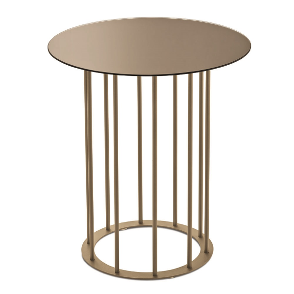 Round coffee table D45 cm with Beige metal base and Bronze MUTE glass top