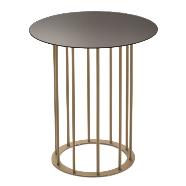 Round coffee table D45 cm with Beige metal base and MUTE Fumè glass top