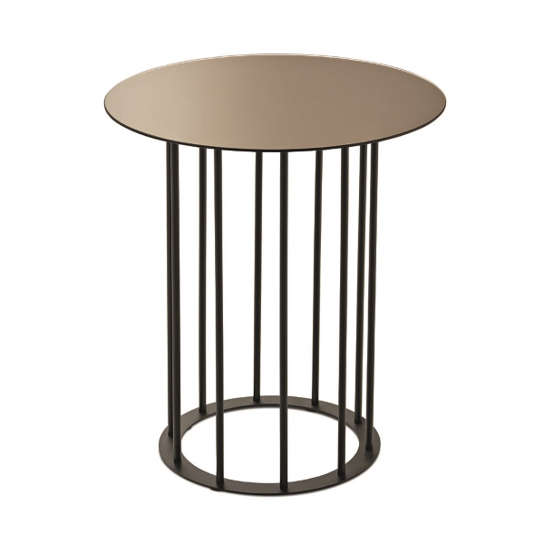 Table basse ronde D45 cm avec piètement en métal Noir et plateau en verre Bronze MUTE