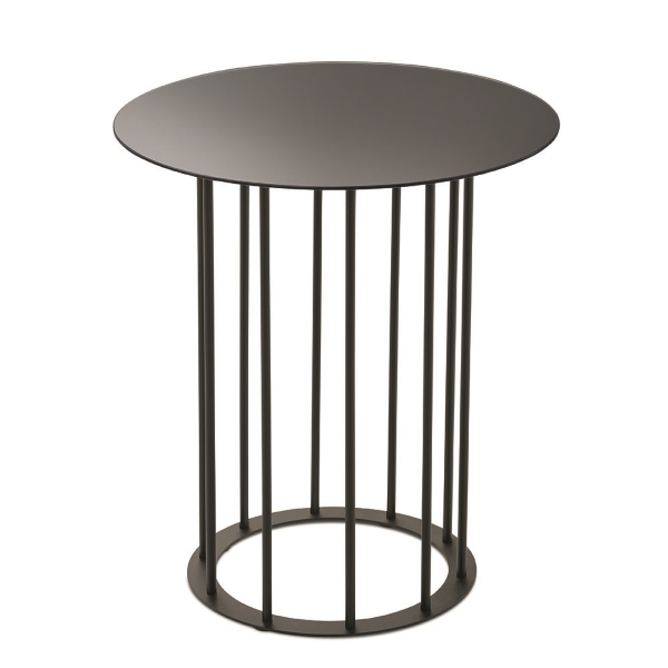 Table basse ronde D45 cm avec piètement en métal noir et plateau en verre fumé MUTE