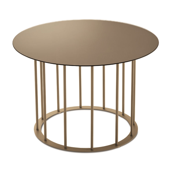Mesa de centro redonda D60 cm con base de metal Beige y tapa de cristal MUTE Bronce