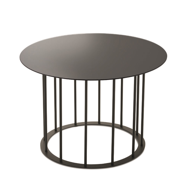 Round coffee table D60 cm with black metal base and MUTE smoked glass top