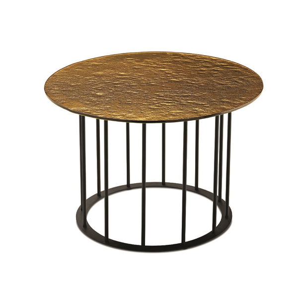 Table basse ronde D60 cm avec piètement en métal Noir et plateau en verre martelé Ambre MUTE