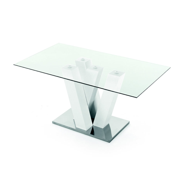 Fixed glass table and ENNIO white ash wood frame