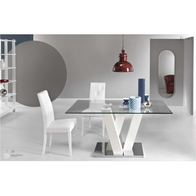 Fixed glass table and ENNIO white ash wood frame