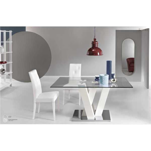 Fixed glass table and ENNIO white ash wood frame