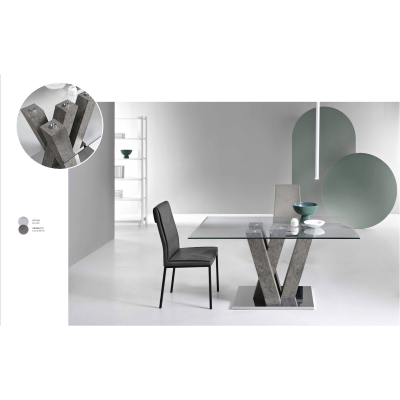 Fixed glass table and ENNIO cement wood structure