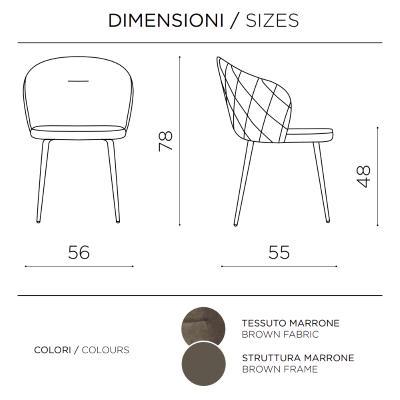 Chaise rembourrée en tissu marron et structure métallique RUMBLE 2 chaises