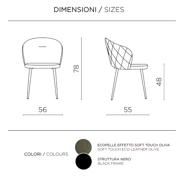 Stuhl Oliva aus Öko-Leder und Metallstruktur SLANG 2 Stühle