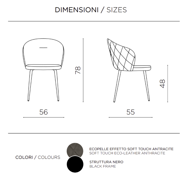 Stuhl aus anthrazitfarbenem Öko-Leder und Metallstruktur SLANG 2 Stühle