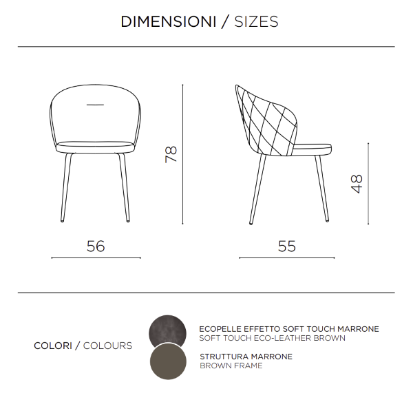 Brown eco-leather chair and metal structure SLANG 2 chairs
