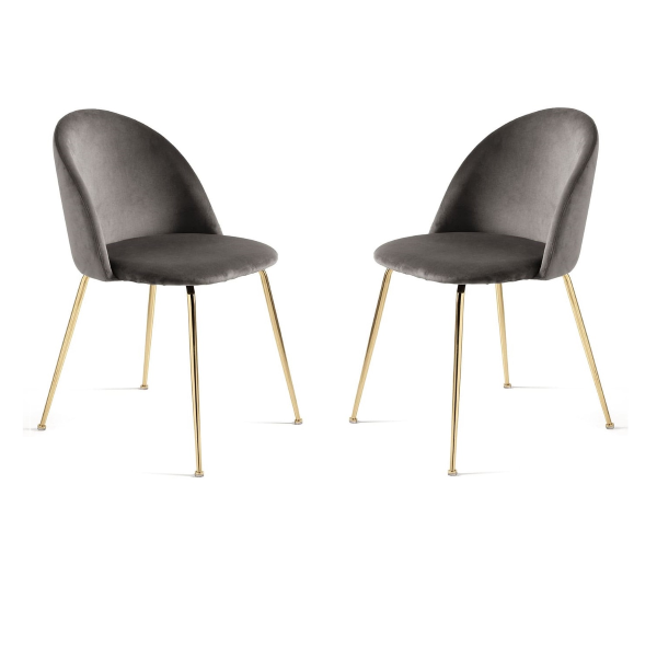 Esszimmerstuhl aus dunkelgrau-Samt und goldfarbenen Metallbeinen - VENEZIA 2 Stühle