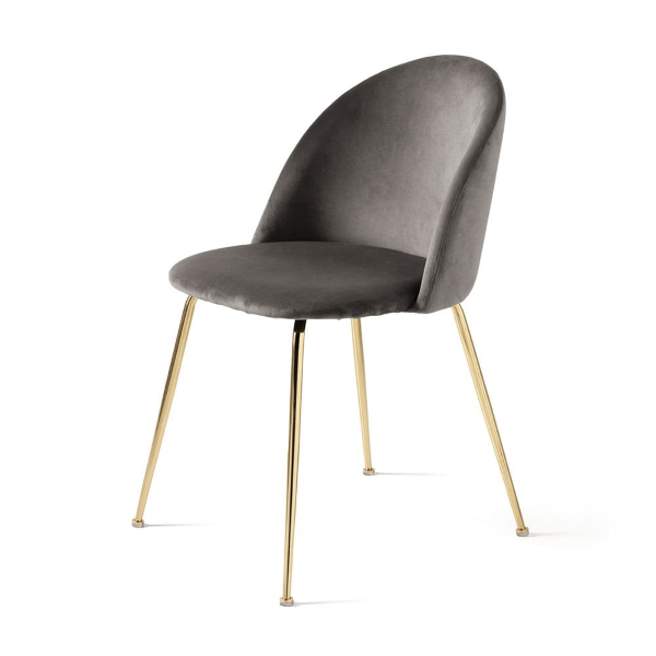 Esszimmerstuhl aus dunkelgrau-Samt und goldfarbenen Metallbeinen - VENEZIA 2 Stühle