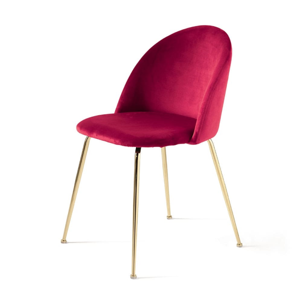 Esszimmerstuhl aus Rot-Samt und goldfarbenen Metallbeinen - VENEZIA 2 Stühle