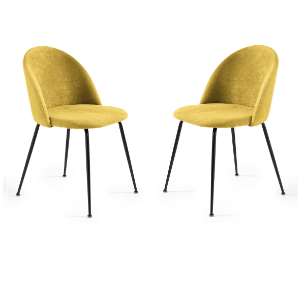 Silla de comedor en tela amarillo y patas de metal Negro - KAREN 2 sillas