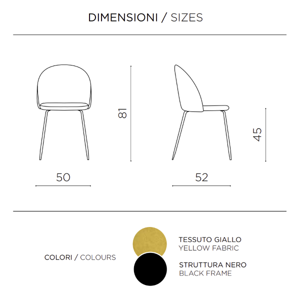 Silla de comedor en tela amarillo y patas de metal Negro - KAREN 2 sillas