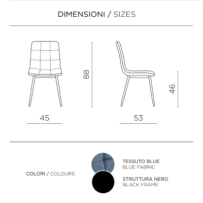 Chaise de salle à manger tissu bleu pieds métal noir - Chaises KATERINE 2