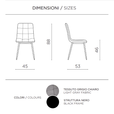 Chaise de salle à manger tissu Gris clair pieds métal noir - Chaises KATERINE 2