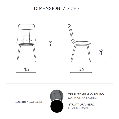 Esszimmerstuhl aus Dunkelgrau Stoff mit schwarzen Metallbeinen - KATERINE 2 Stühle