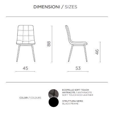 Küchenstuhl aus Anthrazit Kunstleder und schwarzen Metallbeinen - ARCA 2 Stühle