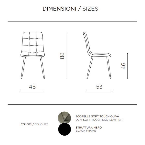 Silla de cocina en ecopiel Olive y patas de metal negro - ARCA 2 sillas