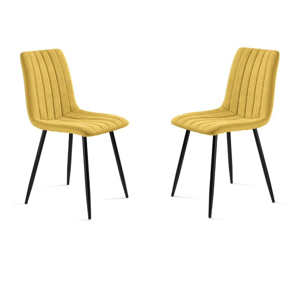 Dining chair in Yellow fabric with black metal legs - KOLE 2 chairs