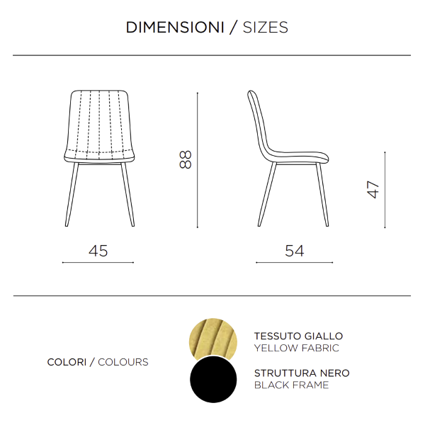 Dining chair in Yellow fabric with black metal legs - KOLE 2 chairs