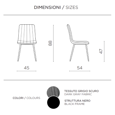 Chaise de salle à manger en tissu Gris foncé pieds métal noir - Chaises KOLE 2