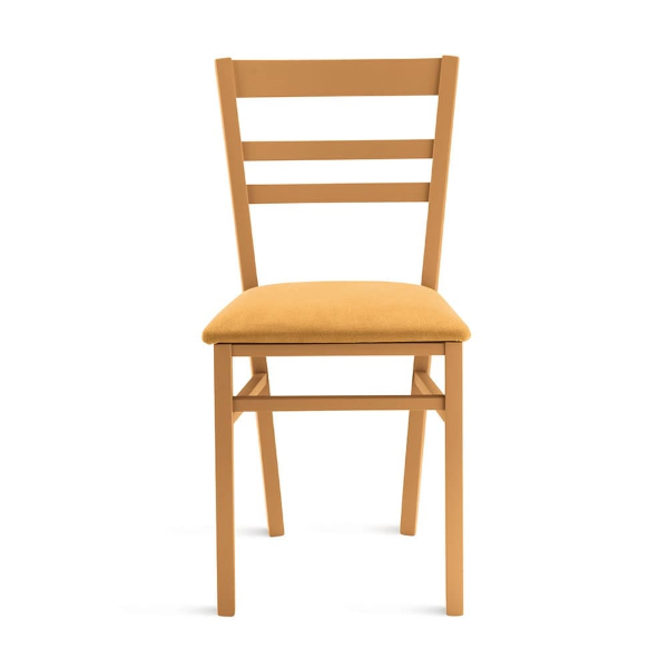Gepolsterter Stuhl aus gelbem Stoff und Holzstruktur HOLLY 2 Stühle