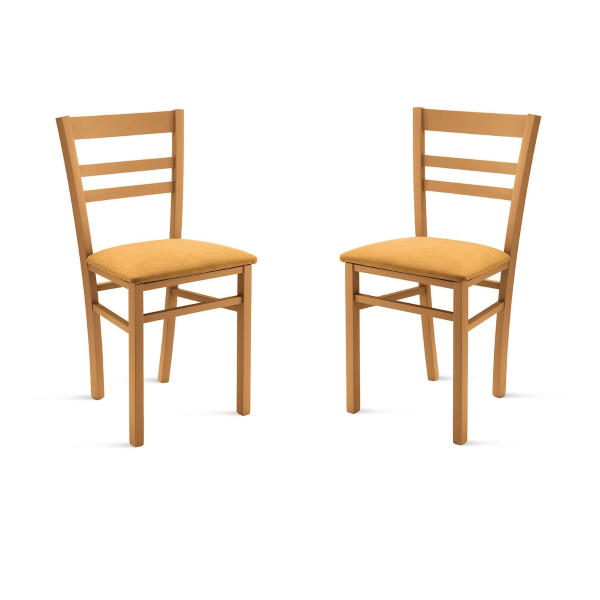 Gepolsterter Stuhl aus gelbem Stoff und Holzstruktur HOLLY 2 Stühle