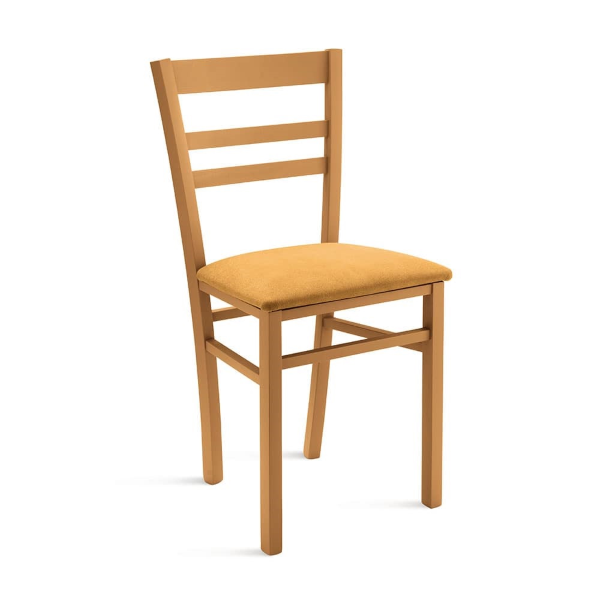 Gepolsterter Stuhl aus gelbem Stoff und Holzstruktur HOLLY 2 Stühle