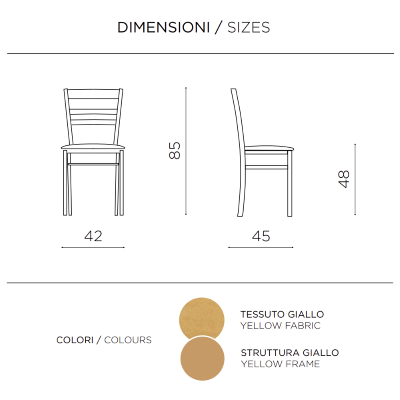 Gepolsterter Stuhl aus gelbem Stoff und Holzstruktur HOLLY 2 Stühle