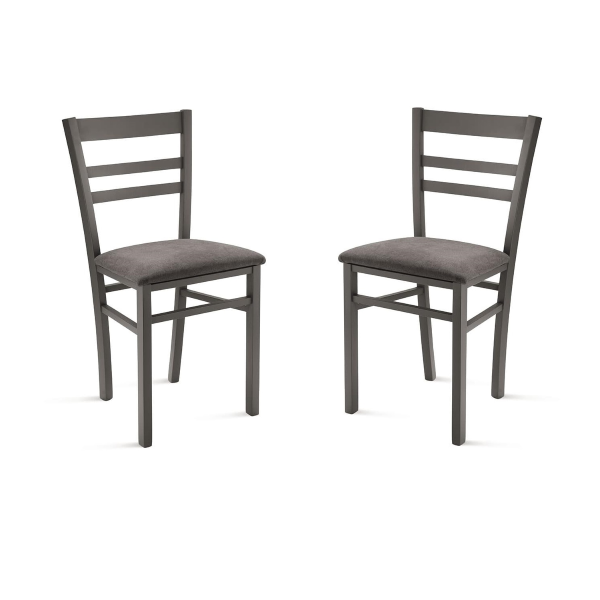 Gepolsterter Stuhl aus dunkelgrauem Stoff und Holzstruktur HOLLY 2 Stühle