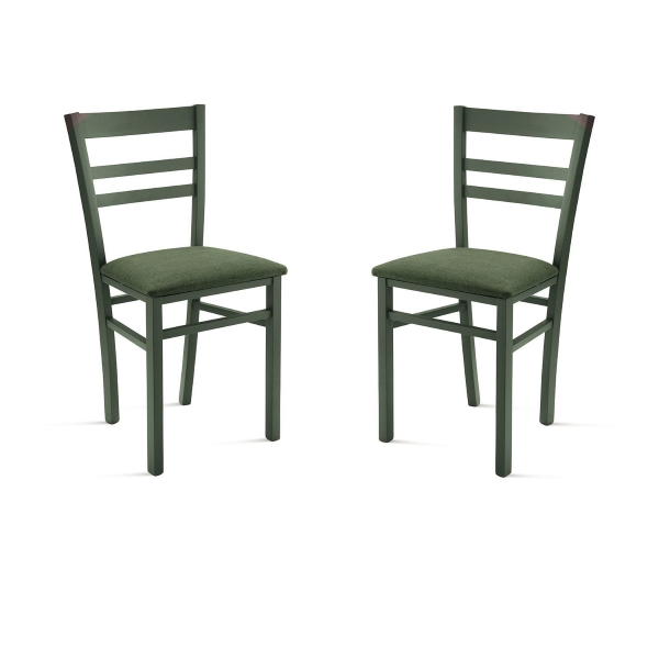 Gepolsterter Stuhl aus grünem Stoff und Holzstruktur HOLLY 2 Stühle