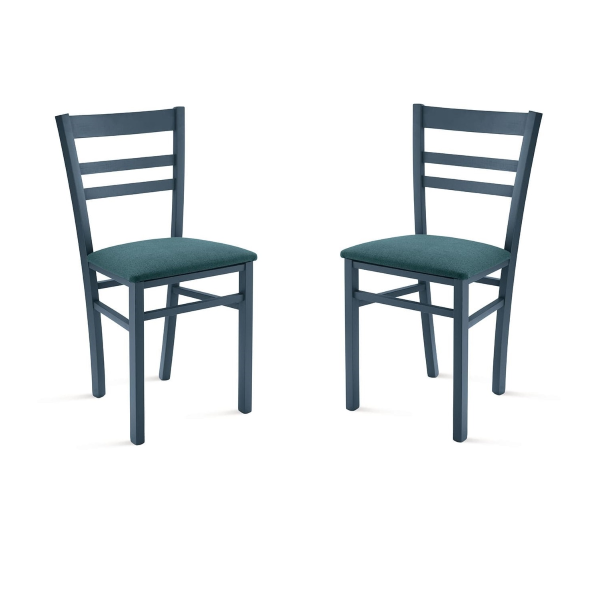 Gepolsterter Stuhl aus blauem Stoff und Holzstruktur HOLLY 2 Stühle